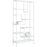 72" Bookcase in White Metal with Tempered Glass